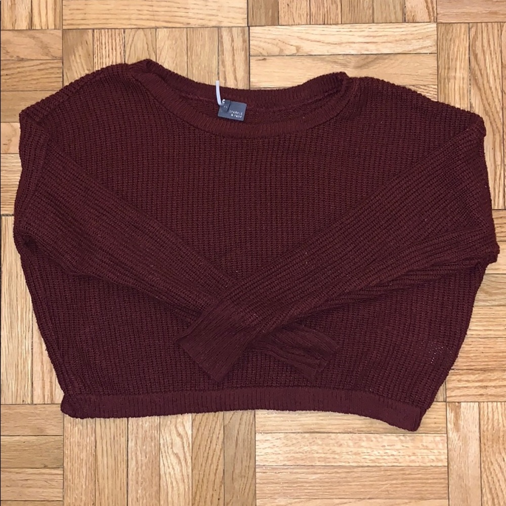 Sparkle and Fade Maroon Knitted Cropped Sweater